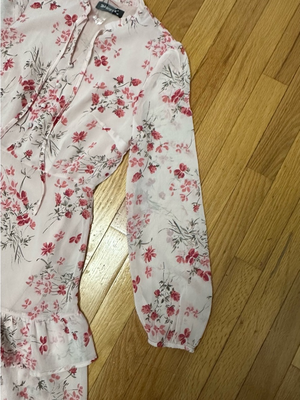 Allegra K Pink Floral Long Sleeve Ruffle Tier Dress - Picture 6 of 7